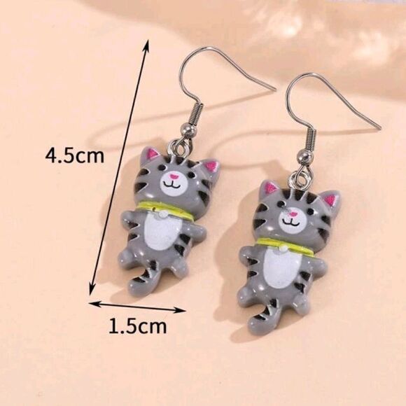 Kitty Dangling Cartoon Cat Design Acrylic Stainless Steel Hooks - Picture 3 of 5
